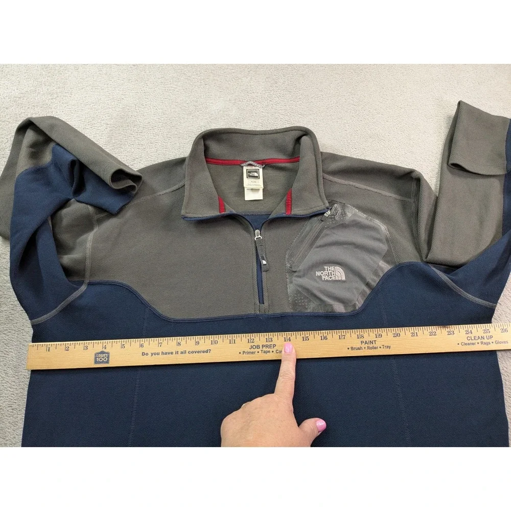 The North Face Mens XL Quarter Zip Fleece Pullover Navy Gray Colorblock Textured